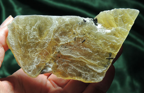 Lovely Golden Yellow Lepidolite Book with Green and Black Tourmaline - Lithium Rich
